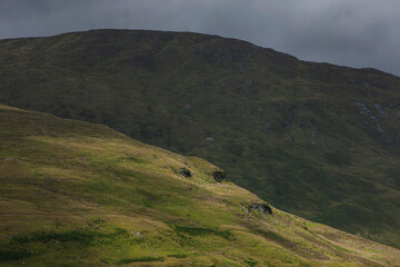 Fototapeta na wymiar Ireland Connemara Westcoast. Mountains and sunlight. Hills.