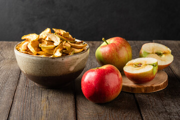 Dried apples, dehydrated apples. Homemade dried organic apple sliced.