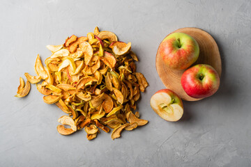 Dried apples, dehydrated apples. Homemade dried organic apple sliced.