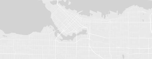 Obraz premium White and light grey Vancouver city area vector horizontal background map, streets and water cartography illustration.