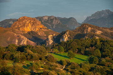 Fototapeta na wymiar Mountain landscape in the Picos de Europa National Park in a beautiful sunset