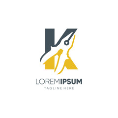 Letter K Pliers Logo Design Vector Icon Graphic Emblem Illustration Background Template