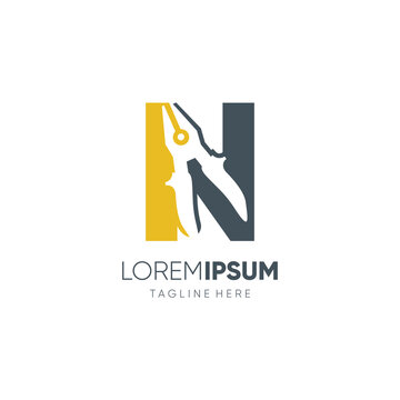 Letter N Pliers Logo Design Vector Icon Graphic Emblem Illustration Background Template