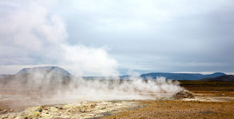 Steaming fumarole in geothermal area of Hverir, Iceland