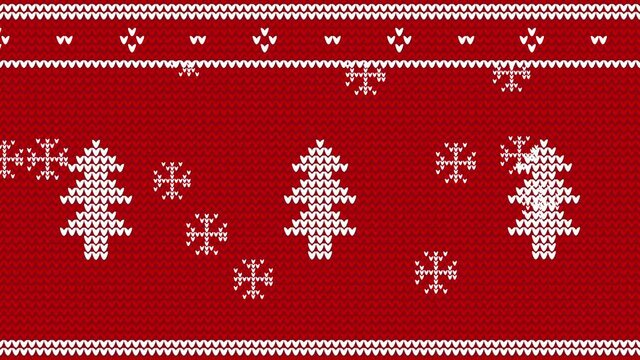 Animated knitted ornament. Christmas tree and snowflakes with knitted patterns