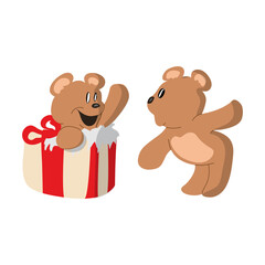 Two bears and gift wrap, vector design illustration