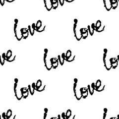 Love Vector Brush Heart Seamless Pattern Word Love Grange Minimalist Design in Black Color. Modern Grung Collage Background for kids fabric and textile