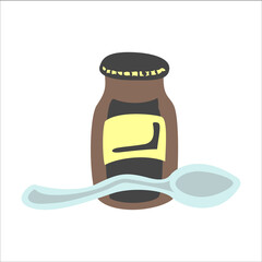 Medicine in the form of syrup with a plastic spoon, flat design illustration