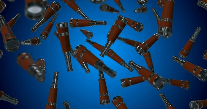 Silver Spy glass monocular falling slow motion - observation concept