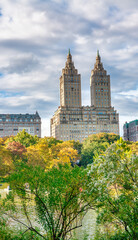 Fototapeta na wymiar Trees and buildings from Central Park in foliage season, New York City.