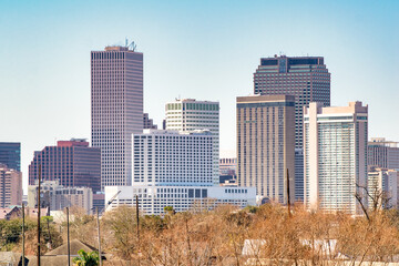 New Orleans skyline, back view on a sunny day, Louisiana.