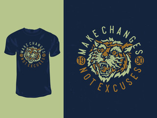 The tiger head with a vintage style t-shirt design