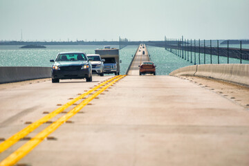 Overseas highway car traffic on a sunny day, Florida