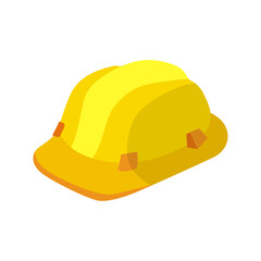 building construction helmet or project helmet in a bright yellow color. A flat design illustration