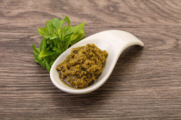 Green sauce pesto with basil