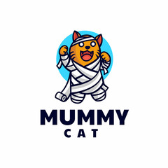 Vector Logo Illustration Mummy Cat Mascot Cartoon Style.