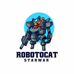 Vector Logo Illustration Robot Cat Mascot Cartoon Style.