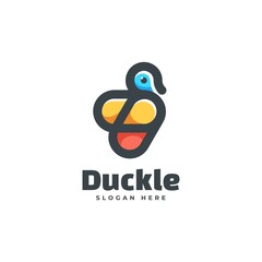 Vector Logo Illustration Duck Simple Mascot Style.