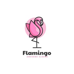 Vector Logo Illustration Flamingo Simple Mascot Style.