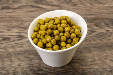 Marinated green pea in the bowl