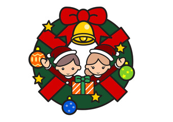 クリスマスリースと子供たち