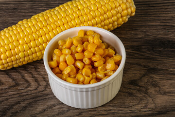 Sweet yellow corn in the bowl