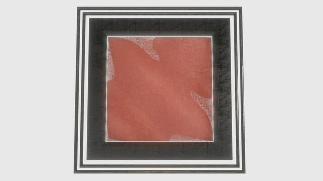 animated abstract picture with pink texture in a black frame on a white background. looped background. 3d render