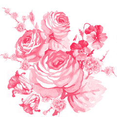 Pink flowers bouquet watercolor isolated on white background illustration for all prints.