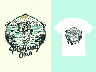 Fishing club bass fish with a vintage style t-shirt design