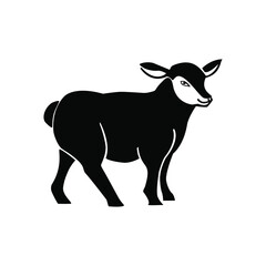 Vector illustration, black and white lamb graphics. Silhouette of a sheep on a white background.