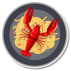 Spaghetti lobster sticker on white background