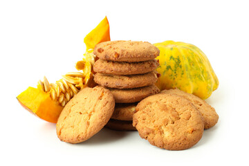 Tasty pumpkin cookies isolated on white background
