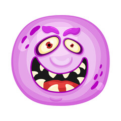Angry cute flat cartoon round monster. Halloween funny face of monster with emotion, vector Illustration.