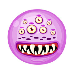 Angry cute flat cartoon round monster. Halloween funny face of monster with emotion, vector Illustration.