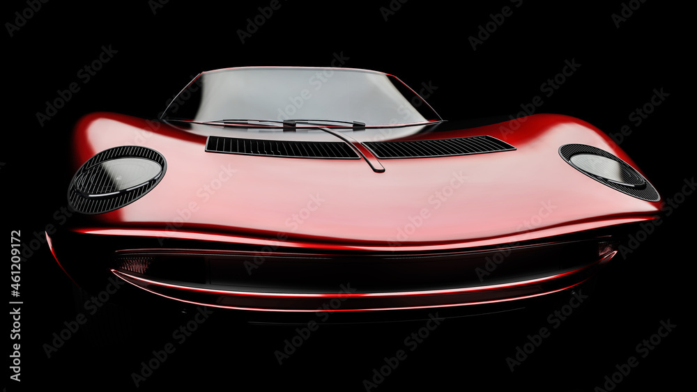 Wall mural 3d illustration. muscle red car rendering isolated on black background. vintage classic expensive sp