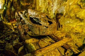 scene from inside Sygun Copper Mine, a restored Victorian copper mine in Snowdonia National Park, Wales UK