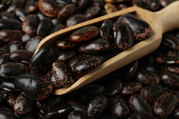 Scoop with black beans all over background