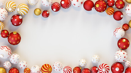 Holiday composition with copy space frame of christmas balls 3D render
