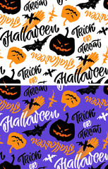 Happy halloween - cute hand drawn doodle lettering label. Halloween party - Trick or Treat. Lettering art for poster, web, banner, t-shirt design.
