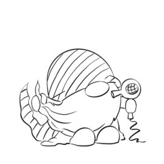 Fototapeta premium Cute gnome in gnome hat drying his beard. Christmas and New Year contoured illustration for banner and design. Collection of gnomes. Cartoon style. Colouring book.