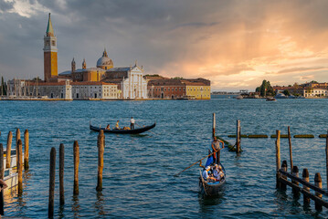 San Giorgio di Maggiore church in Venice, Italy. Beautiful view of Venice lagoon at sunset.