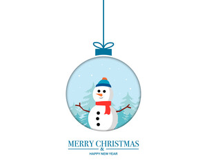 Merry Christmas Happy New Year Christmas Bell With Snowman Vector