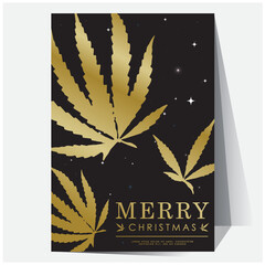 Cannabis leaf background. Christmas card