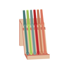 5-color ballpoint pen with a one-of-a-kind, minimalistic container featuring a vector illustration.