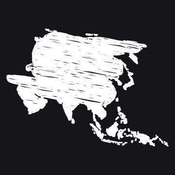 Asia map line Icon design white chalk. Draw a picture on the blackboard.