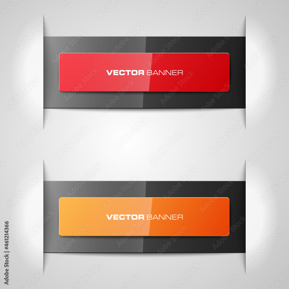 Poster Design shape Origami vector banner. Two full-color glossy rectangle with a flare for your header or suggestions. Smooth stickers inscriptions