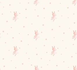 Bunny dancer seamless pattern. Cute kids wallpaper © Kate