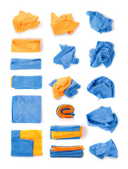 Set of Microfiber Cleaning Cloth. Blue and Orange Textile Rags