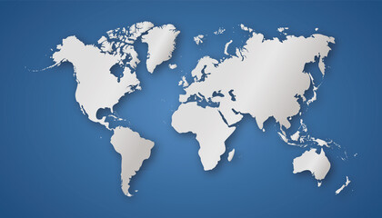 vector silver world map on blue background