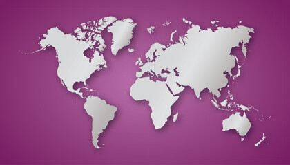 vector silver world map on pink background